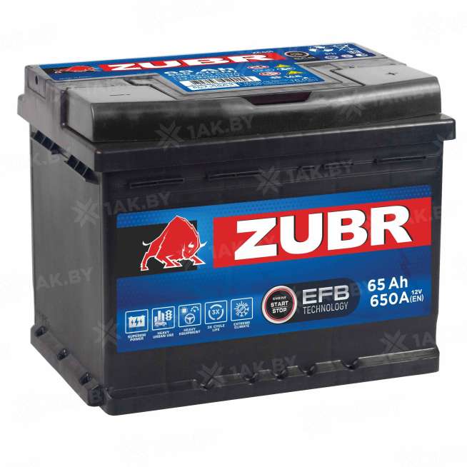 Аккумулятор ZUBR (65 Ah) 650 A, 12 V Обратная, R+ L2 ZUE650F 1