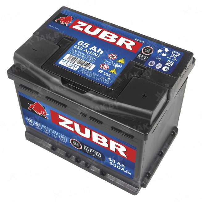 Аккумулятор ZUBR (65 Ah) 650 A, 12 V Обратная, R+ L2 ZUE650F 2