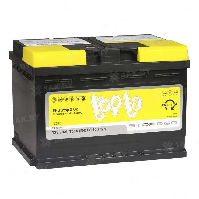 Аккумулятор TOPLA EFB Stop &amp; Go (70 Ah) 760 A, 12 V Обратная, R+ L3 112070 0