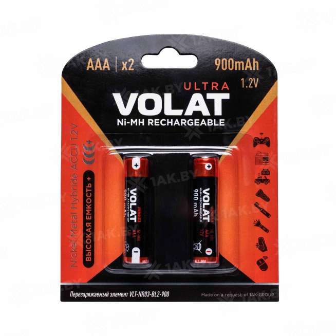 Аккумуляторы никель-металлгидридные VOLAT ULTRA HR03/AAA Ni-Mh 900 mAh BL-2 (блистер 2 шт.) 0