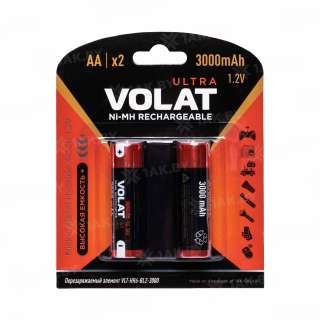 Аккумуляторы никель-металлгидридные VOLAT ULTRA HR6/AA Ni-Mh 3000 mAh BL-2 (блистер 2 шт.)
