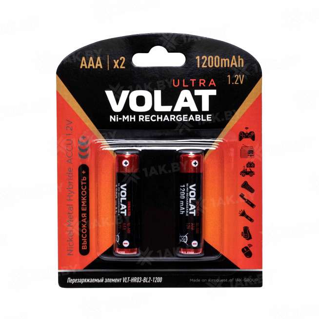 Аккумуляторы никель-металлгидридные VOLAT ULTRA HR03/AAA Ni-Mh 1200 mAh BL-2 (блистер 2 шт.) 0