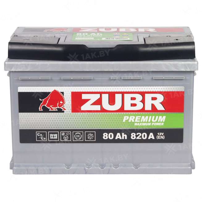 Аккумулятор Zubr Premium 80 Ah, 820 A, 12 V, Прямая полярность, L+, L3 0
