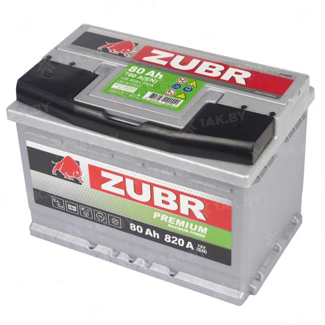 Аккумулятор Zubr Premium 80 Ah, 820 A, 12 V, Прямая полярность, L+, L3 2