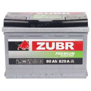 Аккумулятор ZUBR Premium (80 Ah) 820 A, 12 V Прямая, L+ L3 ZU801P