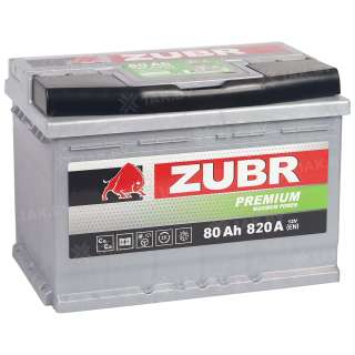 Аккумулятор ZUBR Premium (80 Ah) 820 A, 12 V Обратная, R+ L3 ZU800P