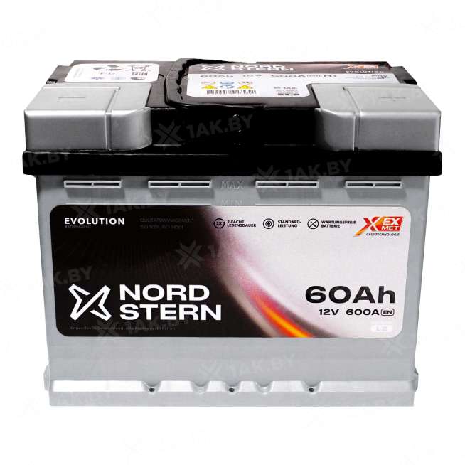 Аккумулятор NORDSTERN (60 Ah) 600 A, 12 V Обратная, R+ L2 NS600S 1