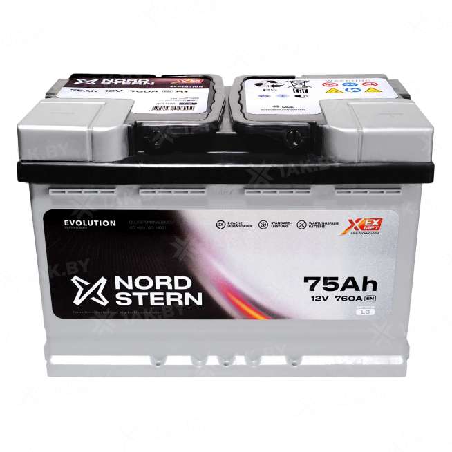 Аккумулятор NORDSTERN (75 Ah) 760 A, 12 V Обратная, R+ L3 NS750S 1