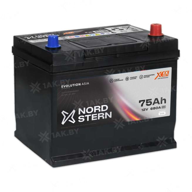 Аккумулятор NORDSTERN (75 Ah) 680 A, 12 V Обратная, R+ D26 NS750JS 0