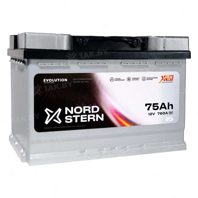 Аккумулятор NORDSTERN (75 Ah) 760 A, 12 V Прямая, L+ L3 NS751S 2
