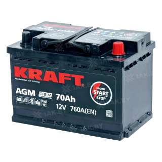 Аккумулятор KRAFT (70 Ah) 760 A, 12 V Обратная, R+ L3 AGM-L3