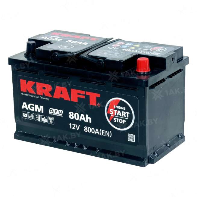 Аккумулятор KRAFT (80 Ah) 800 A, 12 V Обратная, R+ L3 AGM-L4 0
