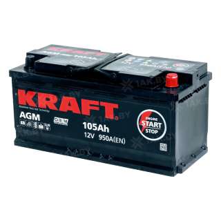 Аккумулятор KRAFT (105 Ah) 950 A, 12 V Обратная, R+ L6 AGM-L6