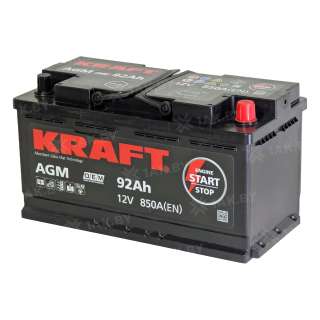 Аккумулятор KRAFT (92 Ah) 850 A, 12 V Обратная, R+ L5 AGM-L5.