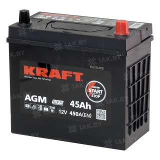 Аккумулятор KRAFT (45 Ah) 450 A, 12 V Обратная, R+ JIS B24 LPG12-45