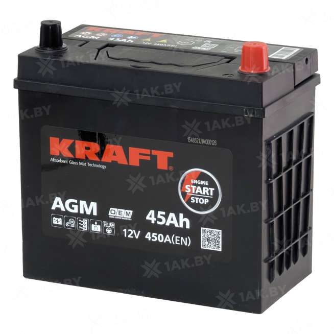 Аккумулятор KRAFT (45 Ah) 450 A, 12 V Обратная, R+ JIS B24 LPG12-45 0