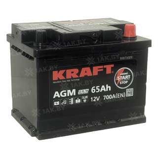 Аккумулятор KRAFT (65 Ah) 700 A, 12 V Обратная, R+ L2 AGM-L2;
