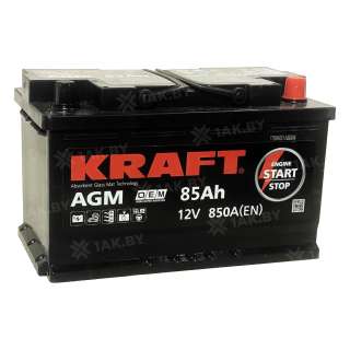 Аккумулятор KRAFT (85 Ah) 850 A, 12 V Обратная, R+ L4 AGM-L4;